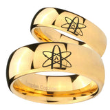 Bride and Groom American Atheist Dome Gold Tungsten Men's Engagement Band Set