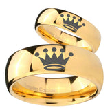 Bride and Groom Crown Dome Gold Tungsten Carbide Mens Ring Set