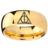 10mm Deathly Hallows Dome Gold Tungsten Carbide Wedding Band Mens
