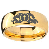 10mm Flamed Cross Dome Gold Tungsten Carbide Men's Wedding Ring