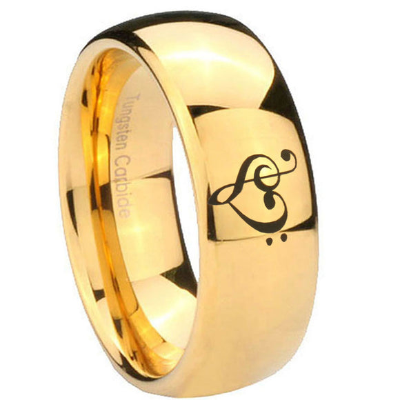 10mm Music & Heart Dome Gold Tungsten Carbide Wedding Engraving Ring