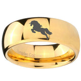 10mm Horse Dome Gold Tungsten Carbide Wedding Band Mens