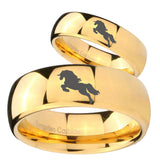 Bride and Groom Horse Dome Gold Tungsten Carbide Men's Ring Set