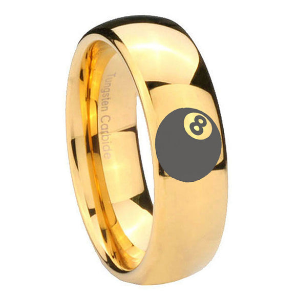 10mm 8 Ball Dome Gold Tungsten Carbide Mens Ring Engraved