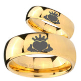 Bride and Groom Claddagh Design Dome Gold Tungsten Men's Promise Rings Set