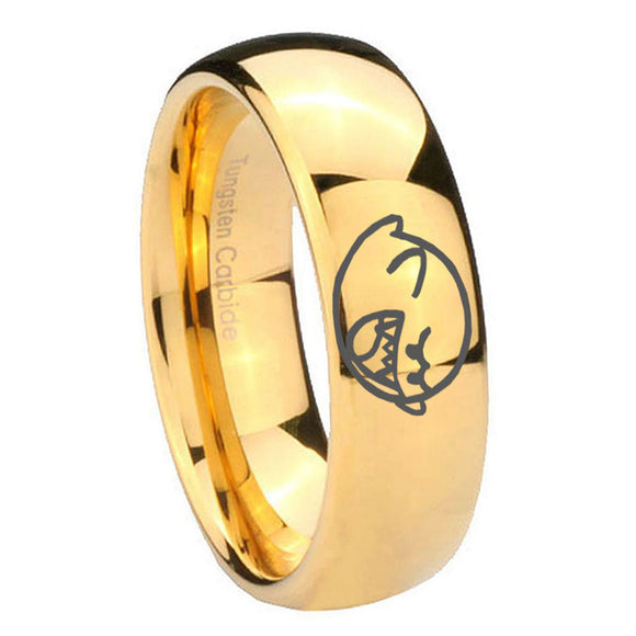 10mm Mario Boo Ghost Dome Gold Tungsten Carbide Wedding Band Mens