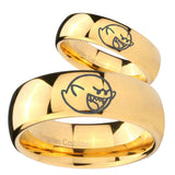Bride and Groom Mario Boo Ghost Dome Gold Tungsten Carbide Men's Band Ring Set