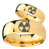 Bride and Groom Radiation Dome Gold Tungsten Carbide Engraved Ring Set