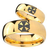 Bride and Groom Resident Evil Dome Gold Tungsten Carbide Mens Ring Set