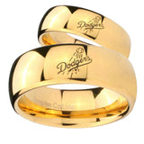 His Hers LA Dogers MLB Baseball Dome Gold Tungsten Men's Wedding Band Set