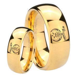 Bride and Groom Masonic Shriners Dome Gold Tungsten Mens Engagement Ring Set