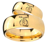 Bride and Groom Masonic Shriners Dome Gold Tungsten Mens Engagement Ring Set