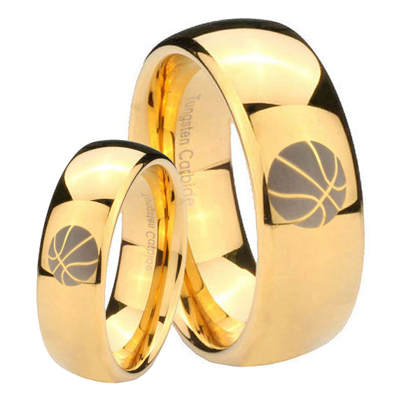 Bride and Groom Basketball Dome Gold Tungsten Carbide Men's Engagement Band Set