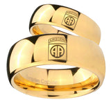 Bride and Groom Army Airborn Dome Gold Tungsten Carbide Wedding Bands Ring Set