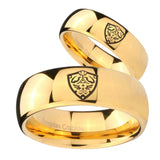 His Hers Zelda Hylian Shield Dome Gold Tungsten Wedding Engagement Ring Set