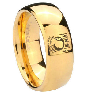 10mm Military Pow Dome Gold Tungsten Carbide Mens Wedding Band