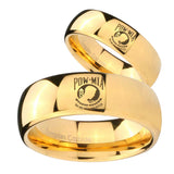 Bride and Groom Military Pow Dome Gold Tungsten Carbide Anniversary Ring Set