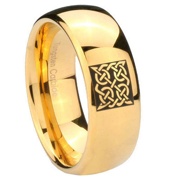 10mm Celtic Design Dome Gold Tungsten Carbide Engagement Ring