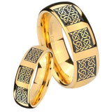 Bride and Groom Multiple Celtic Dome Gold Tungsten Carbide Men's Band Ring Set