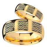 Bride and Groom Multiple Celtic Dome Gold Tungsten Carbide Men's Band Ring Set