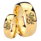 Bride and Groom Dragon Dome Gold Tungsten Carbide Mens Wedding Band Set