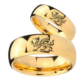 Bride and Groom Dragon Dome Gold Tungsten Carbide Mens Wedding Band Set