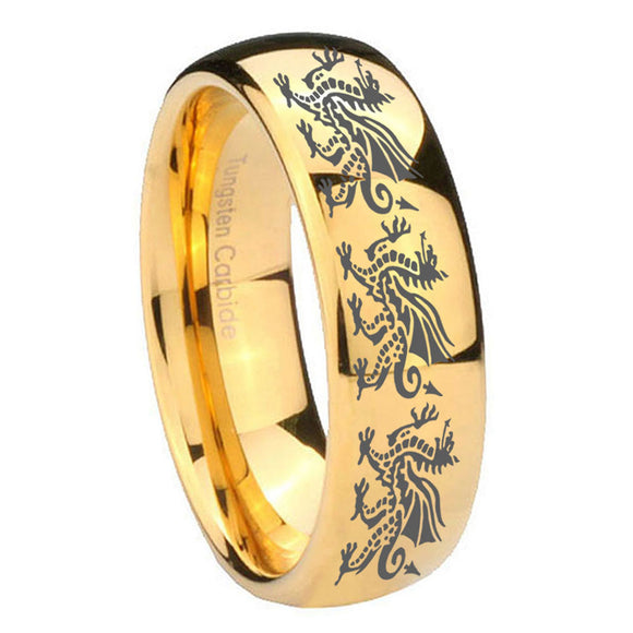 10mm Multiple Dragon Dome Gold Tungsten Carbide Wedding Band Ring