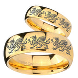 Bride and Groom Multiple Dragon Dome Gold Tungsten Carbide Mens Bands Ring Set