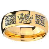 10mm Multiple Dragon Celtic Dome Gold Tungsten Carbide Mens Ring Engraved