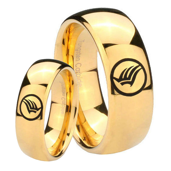 His Her Glossy Dome Mass Effect 14K Gold IP Tungsten Wedding Rings Set