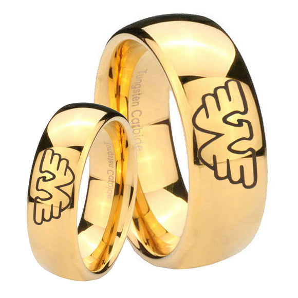 Bride and Groom Waylon Jennings Dome Gold Tungsten Carbide Engagement Ring Set