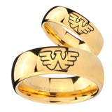 Bride and Groom Waylon Jennings Dome Gold Tungsten Carbide Engagement Ring Set