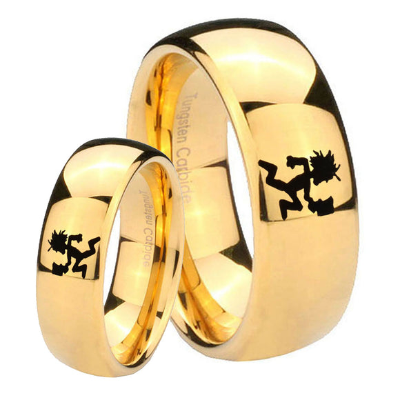 Bride and Groom Hatchet Man Dome Gold Tungsten Carbide Mens Ring Engraved Set