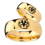 Bride and Groom Love Power Rangers Dome Gold Tungsten Mens Wedding Ring Set