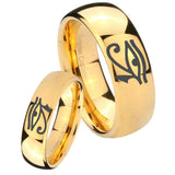 Bride and Groom Seeing Eye Dome Gold Tungsten Carbide Men's Band Ring Set