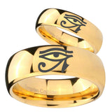 Bride and Groom Seeing Eye Dome Gold Tungsten Carbide Men's Band Ring Set