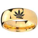 10mm Marijuana Leaf Dome Gold Tungsten Carbide Mens Bands Ring