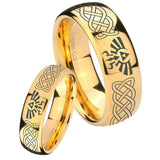 Bride and Groom Celtic Zelda Dome Gold Tungsten Carbide Men's Bands Ring Set