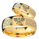 Bride and Groom Celtic Zelda Dome Gold Tungsten Carbide Men's Bands Ring Set