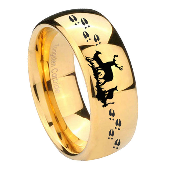 10mm Deer Hunting Dome Gold Tungsten Carbide Wedding Band Mens