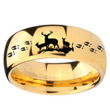 10mm Deer Hunting Dome Gold Tungsten Carbide Wedding Band Mens