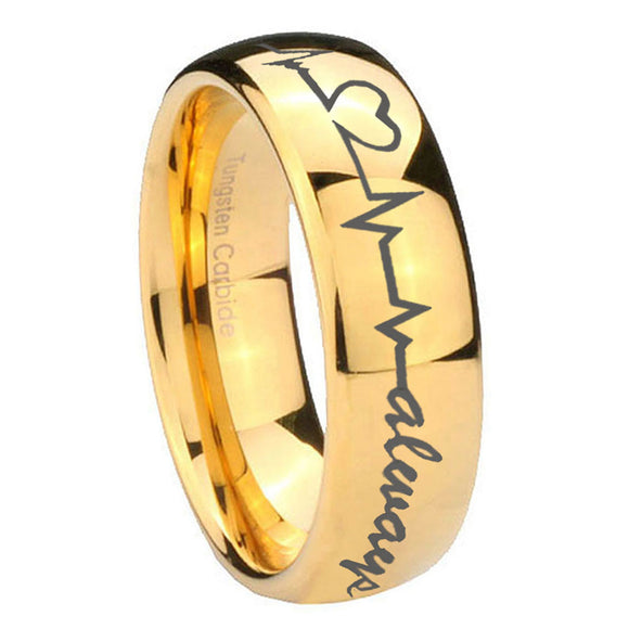 10mm Heart Beat forever Heart always Dome Gold Tungsten Men's Engagement Band