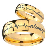 His Hers Heart Beat forever Heart always Dome Gold Tungsten Men's Band Set