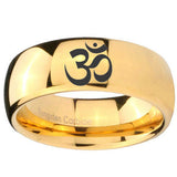 10mm Om Aum Yoga  Dome Gold Tungsten Carbide Mens Engagement Ring