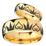 Bride and Groom Hearts and Crowns Dome Gold Tungsten Mens Promise Ring Set