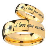 His Hers Sound Wave, I love you more Dome Gold Tungsten Wedding Bands Ring Set