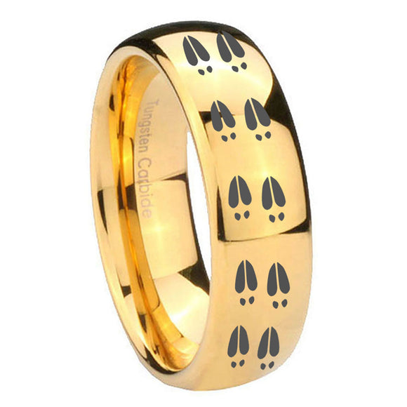 10mm Deer Tracks Dome Gold Tungsten Carbide Mens Wedding Ring