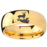 10mm Deer Hunting Dome Gold Tungsten Carbide Mens Ring Engraved