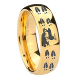 10mm Deer Hunting Tracks Dome Gold Tungsten Carbide Mens Ring Personalized