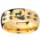 10mm Deer Hunting Tracks Dome Gold Tungsten Carbide Mens Ring Personalized